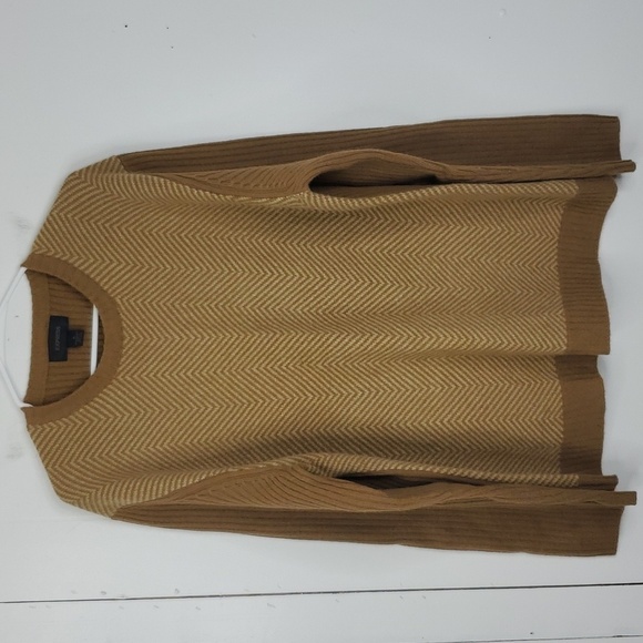 Express Lambswool Sweater Crewneck Tan Herringbone Print Thick Warm Mens XL - Picture 1 of 10
